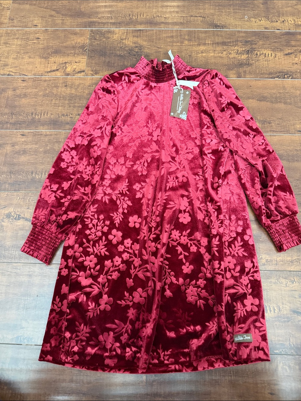 Matilda Jane Velvet Floral Mock-Neck Dress - Burgundy